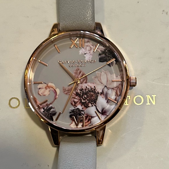 Olivia Burton Watch With 34mm Grey Floral Face & Grey Leather Band - Picture 6 of 6